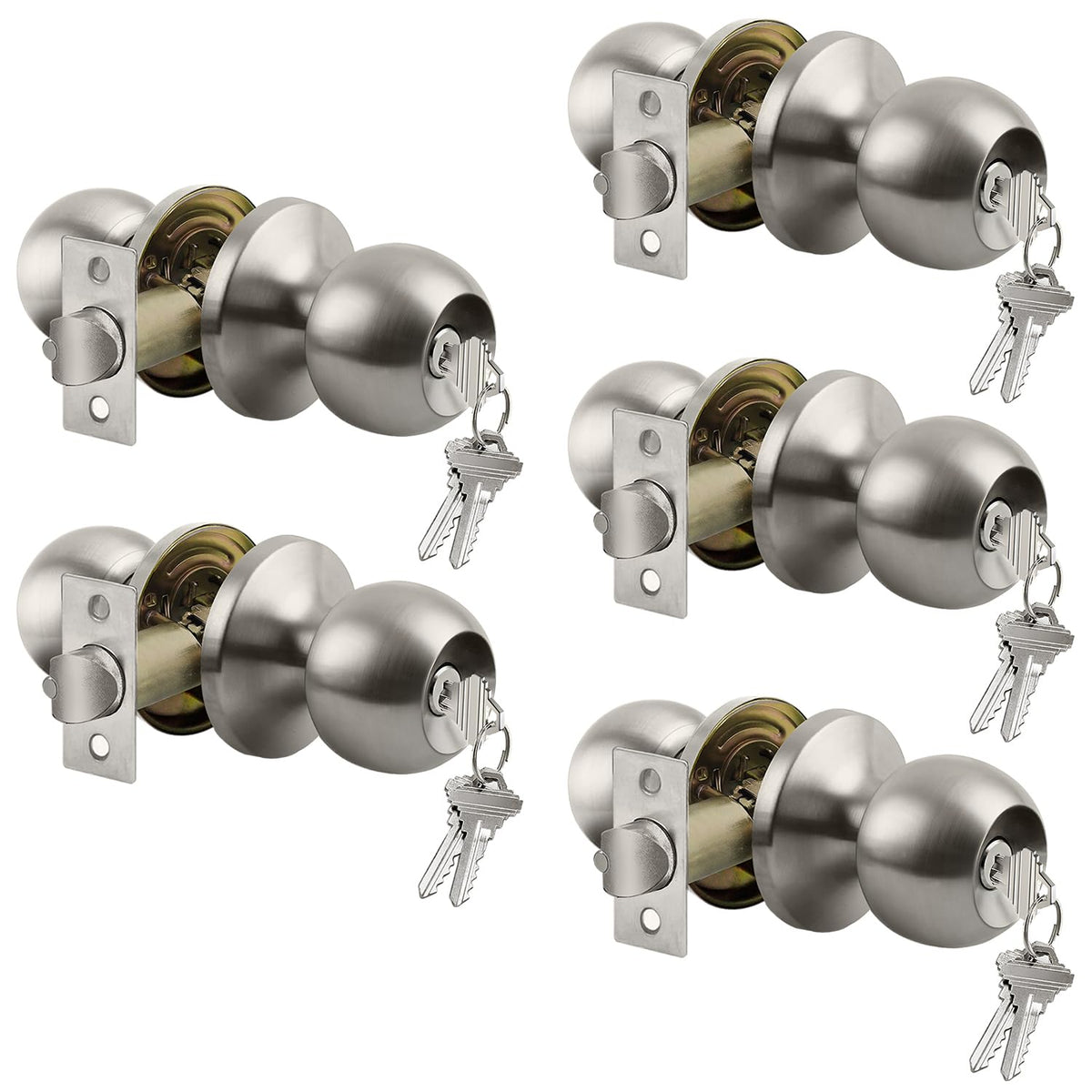 BESTTEN Keyed Entry Door Knob with Lock, Heavy Duty Interior and Exterior Door Lock, Standard Ball, Satin Nickel