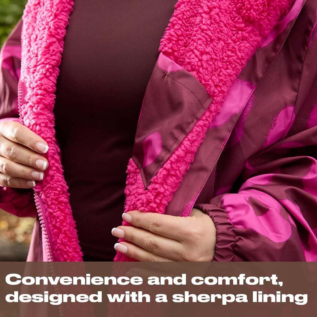OHS Adults Drying Robe, Water-Resistant Changing Robe Gifts for Women Comfy Sherpa Privacy Robes for Women Men, Stay Dry Jacket Swimming Camping Drying Robes - S/M, L/XL