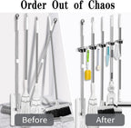 AceMining Broom Holder Wall Mount, 5 Racks 4 Hooks Heavy Duty Mop Organizer