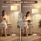 Ambimall Floor Lamp for Living Room with Smart Light Bulb, RGB + Stepless Dimmable Colors Temperature & Brightness(White Shade & Black Pole)