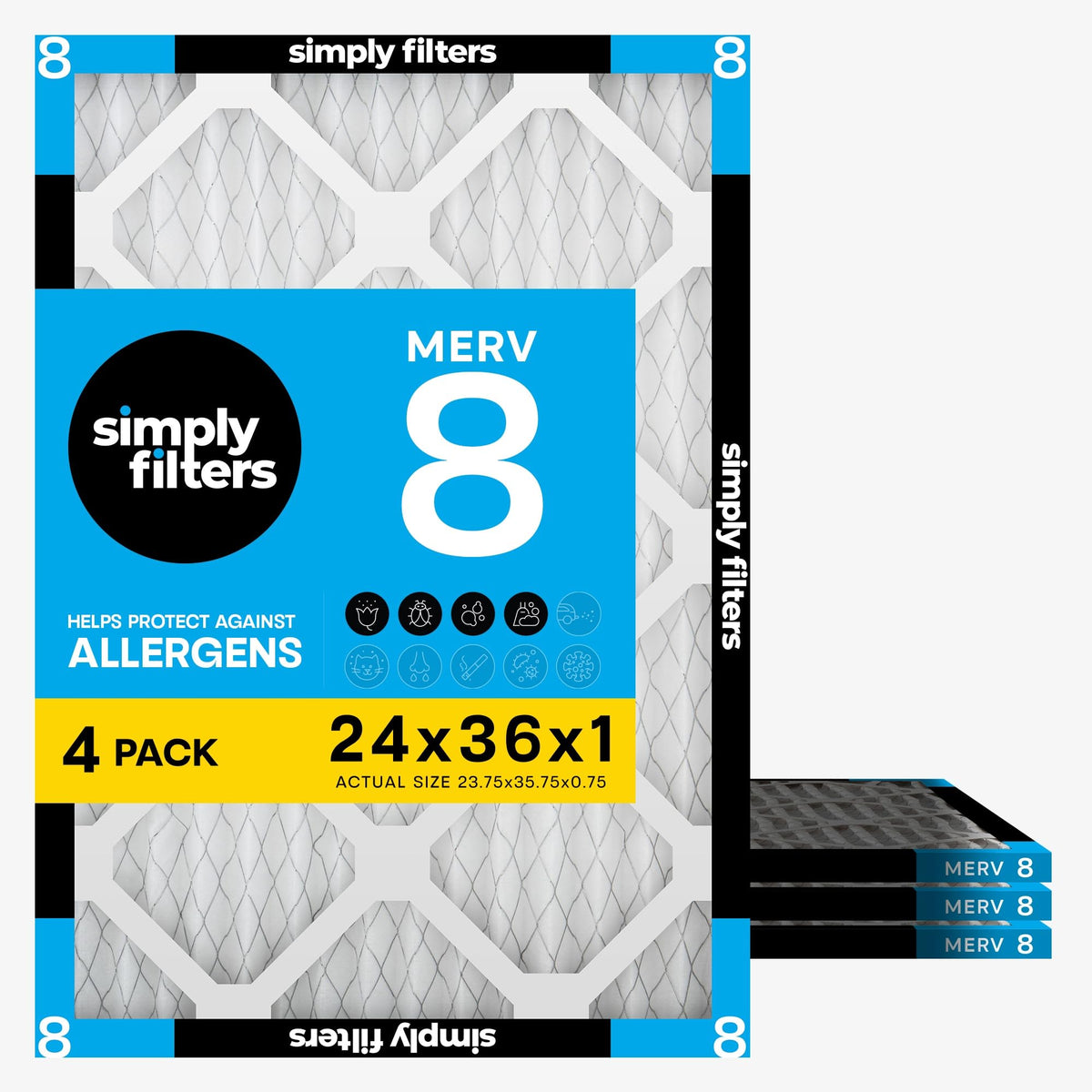 Simply 14x20x1 Air Filter, MERV 8, 4 Pack, For Home AC Furnace & HVAC (Actual Size: 13.75"x19.75"x0.75") DUST, Pet, & Allergy Control
