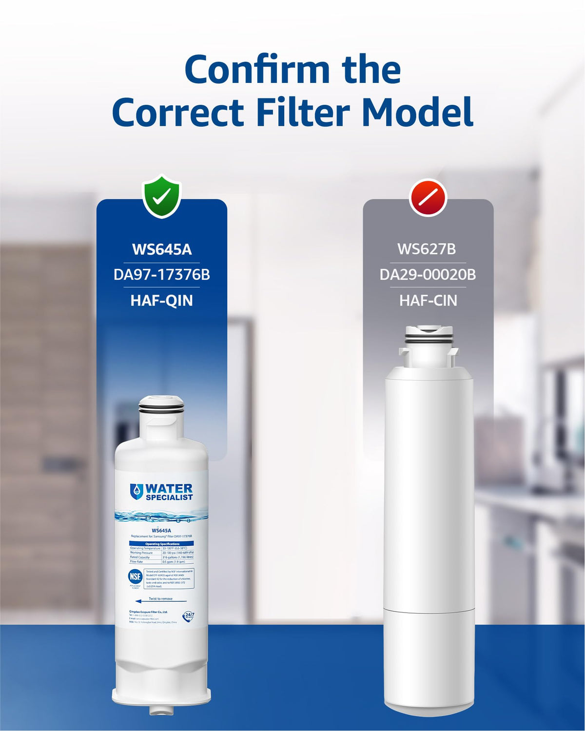 Waterspecialist WS645A Refrigerator Water Filter, Replacement for Samsung® DA97-17376B, HAF-QIN/EXP, HAF-QIN, RF28T5001SR, DA97-08006C, RS27T5200SR, RF28R7351SG, RF24R7201SR, RF27T5201SR, 3 Pack