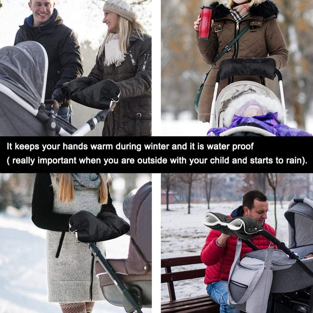 Stroller Fleece Hand Muff,DIAOPROTECT Pram Pushchair Gloves Hand Gloves Waterproof Windproof Breathable Anti-Freeze Extra Thick Warm Winter Baby Stroller Gloves(Black)