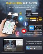 GKU 4K Dash Cam Front and Rear, 5GHz WiFi GPS, 64GB SD Card Included