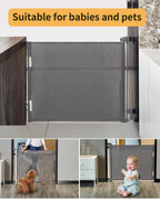 Retractable Mesh Baby & Dog Gate for Stairs, 86cm Tall x 140cm Wide, Black