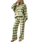 Striped Lounge Wear Sets for Women UK 2 Piece Outfits Loungewear Travel Matching Pyjamas Sets Mock Neck Oversized Knitted Jumper Long Sleeve Top and Wide Leg Pants Fall Winter