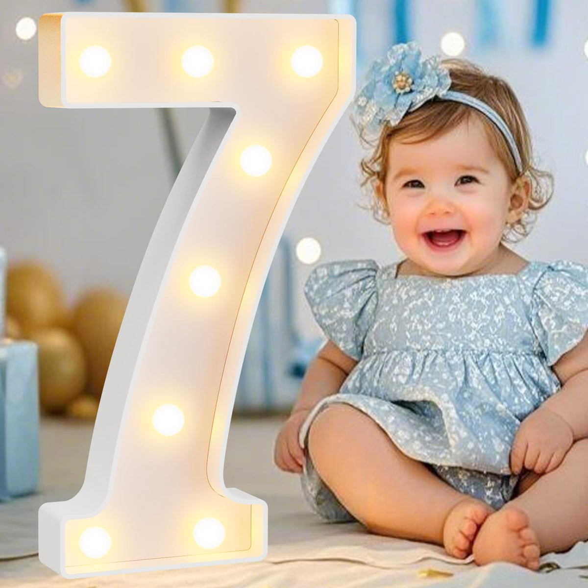 Pooqla 2.4FT Light Up Numbers, Marquee Numbers 2.4 Feet Tall Party Decor for Her Him, Mosaic Big Sign for 7th 17th 70th Birthday Anniversary Decoration Backdrop, Large Pre-Cut Frame Number 7