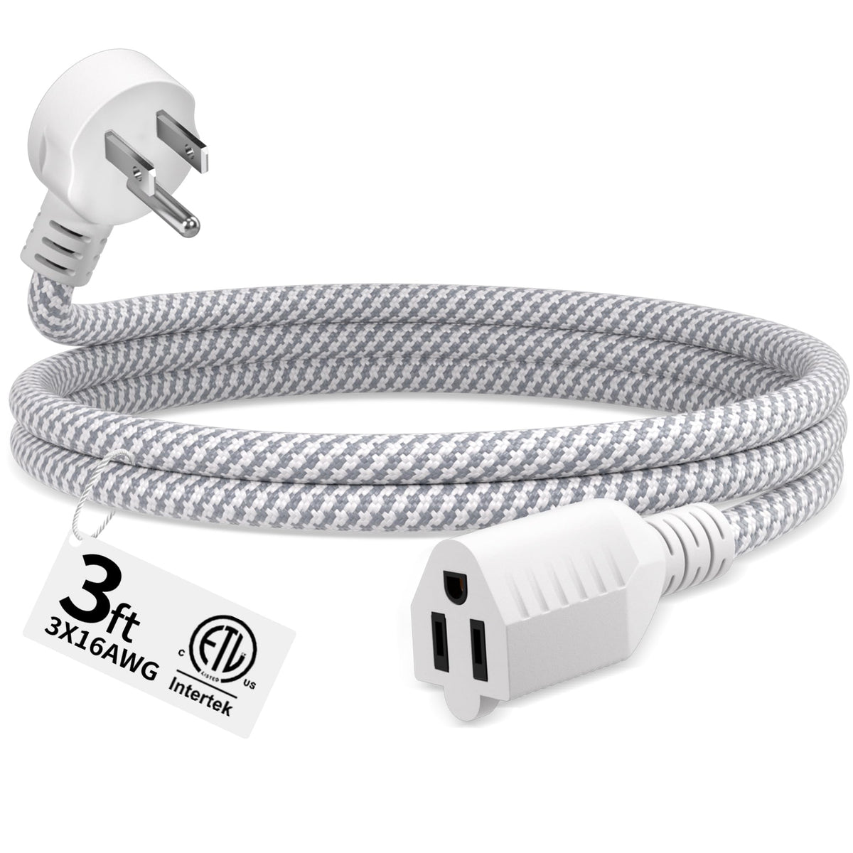 16/3 Black Extension Cord 6 FT Indoor, Short Extension Cord