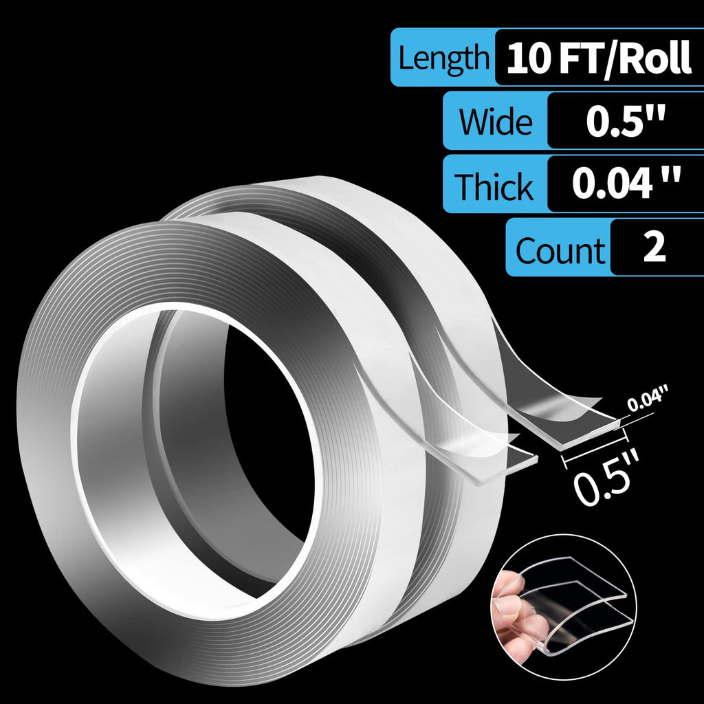 Art3d Double-Sided Tape Heavy Duty (10FT) Mounting Tape, Multipurpose Removable Adhesive Foam Tape, Reusable Transparent Tape for Paste Items, Household