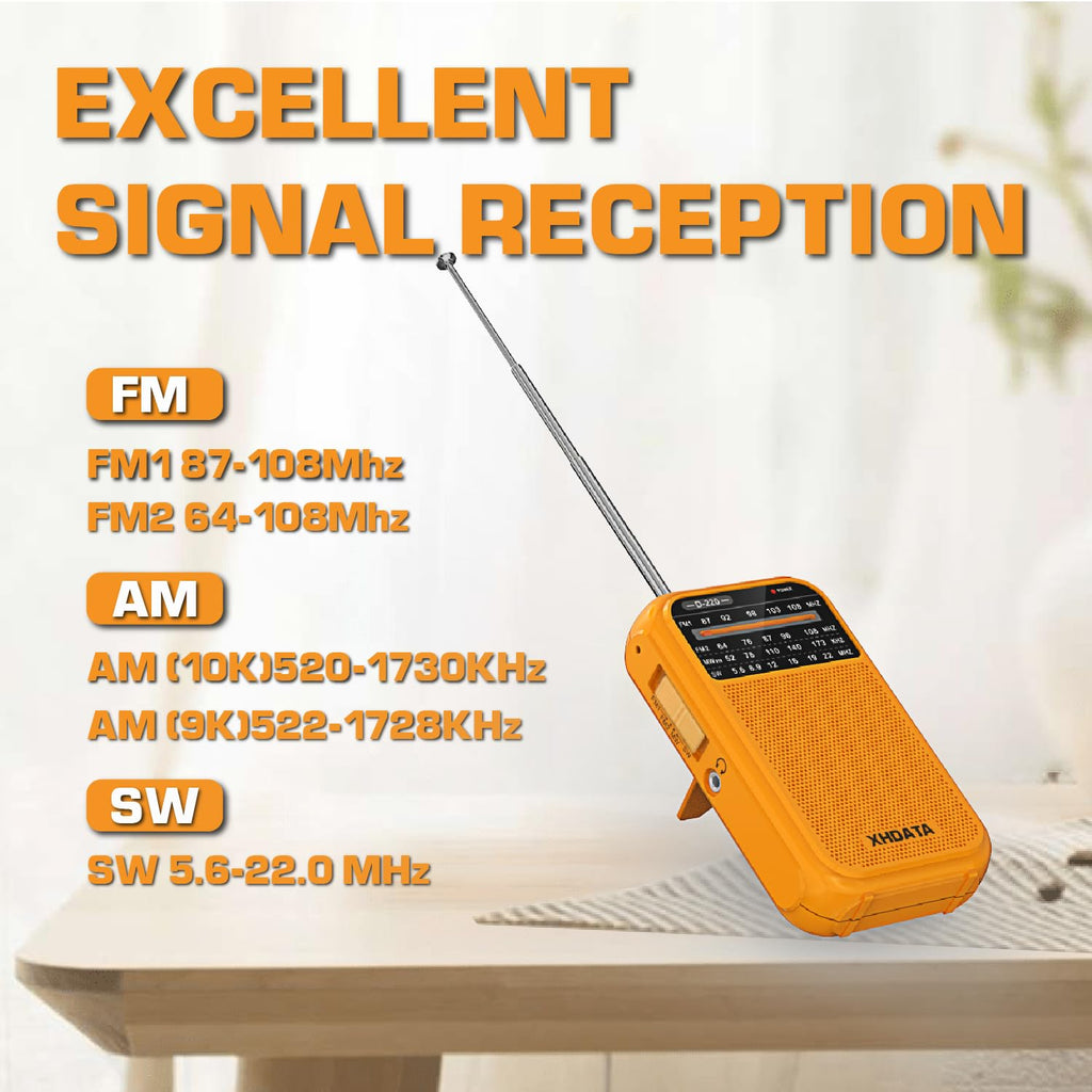 XHDATA D219 Portable Radio Retro FM AM SW Radio Battery Operated for Household Outdoor Camping Hiking Pocket Radio Beige