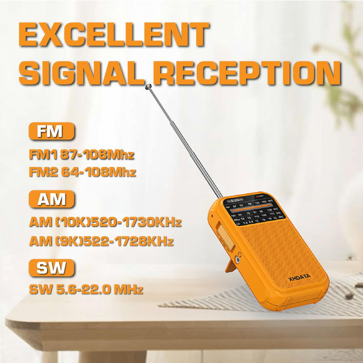 XHDATA D219 Portable Radio Retro FM AM SW Radio Battery Operated for Household Outdoor Camping Hiking Pocket Radio Beige