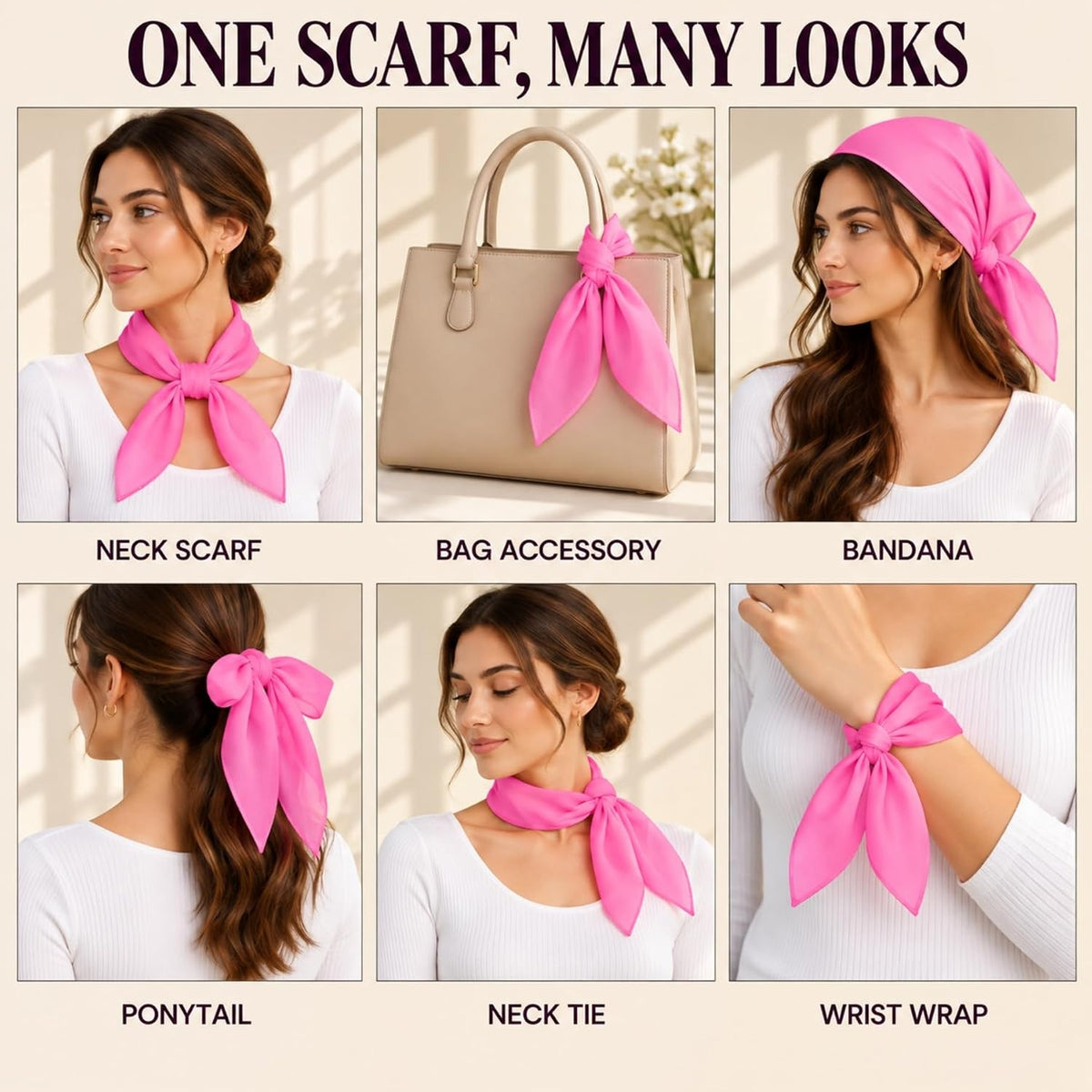 WESTEND CHOICE Square Chiffon Scarves Women's Neck Scarf 50s Retro Bandana