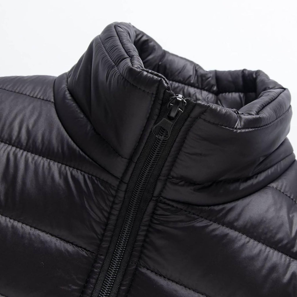 Men Winter Warm Down Jacket Long Sleeve Quilted Coats Casual Puffer Jackets Mens Outdoor Ski Hiking Windproof Stand Collar Full Zip Outwear Solid Color Thermal Coat