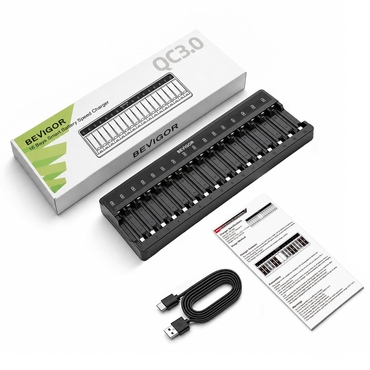 BEVIGOR 12 Slot Battery Charger with 12 Pack AA Rechargeable Batteries