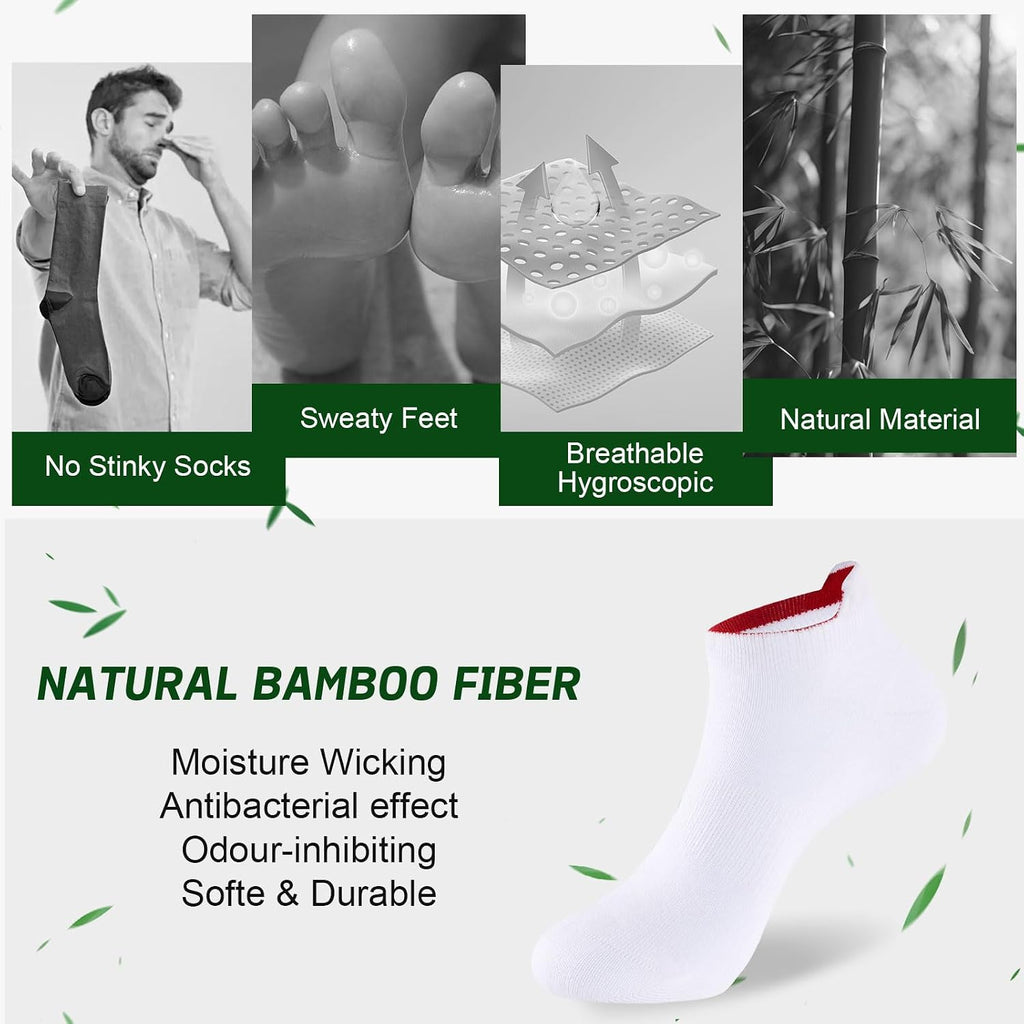 Niorasen Bamboo Trainer Socks for Men & Women, 6 Pairs, Low Cut