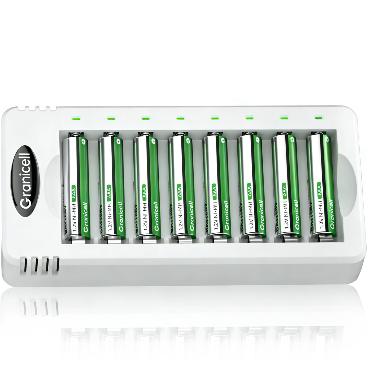Granicell AA Rechargeable Batteries with Charger, 8 Slot Smart Battery Charger with 8 Pcs 2800mAh High Capacity NiMH AA Batteries, USB Smart Charging