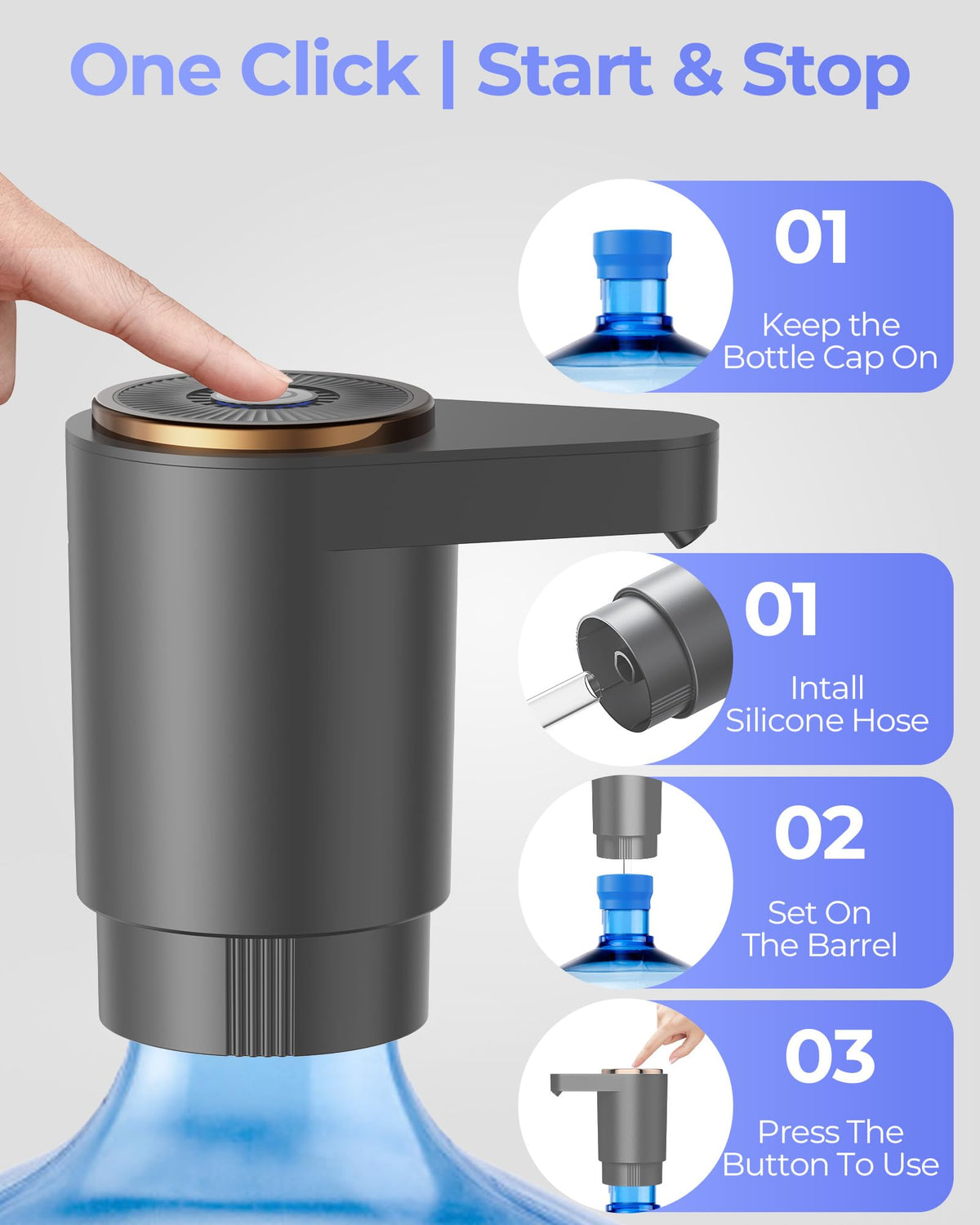 Water Jug Pump for 5 Gallon Bottle – Portable Electric USB-C Charging Dispenser, Dual Powerful Motors, Fast Flow, Fits 2-5 Gallon Jugs – Ideal for Home, Office, Camping, RV, Beige