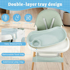 Baby High Chair Foldable Highchair, High Chairs for Babies and Toddlers Adjustable Height & Reclining Seat Detachable Double Tray, Ergonomic Feeding Portable Highchairs for Newborn 6 Months to 5 Years