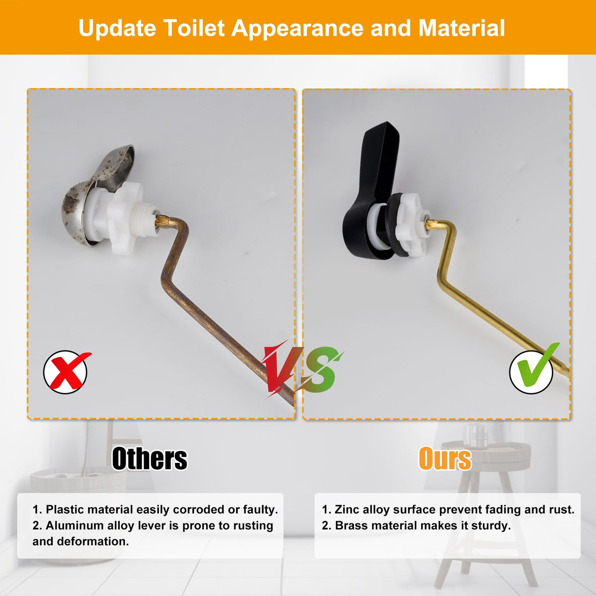 Hibbent Universal Metal Front Mount Toilet Handle Replacement Kit