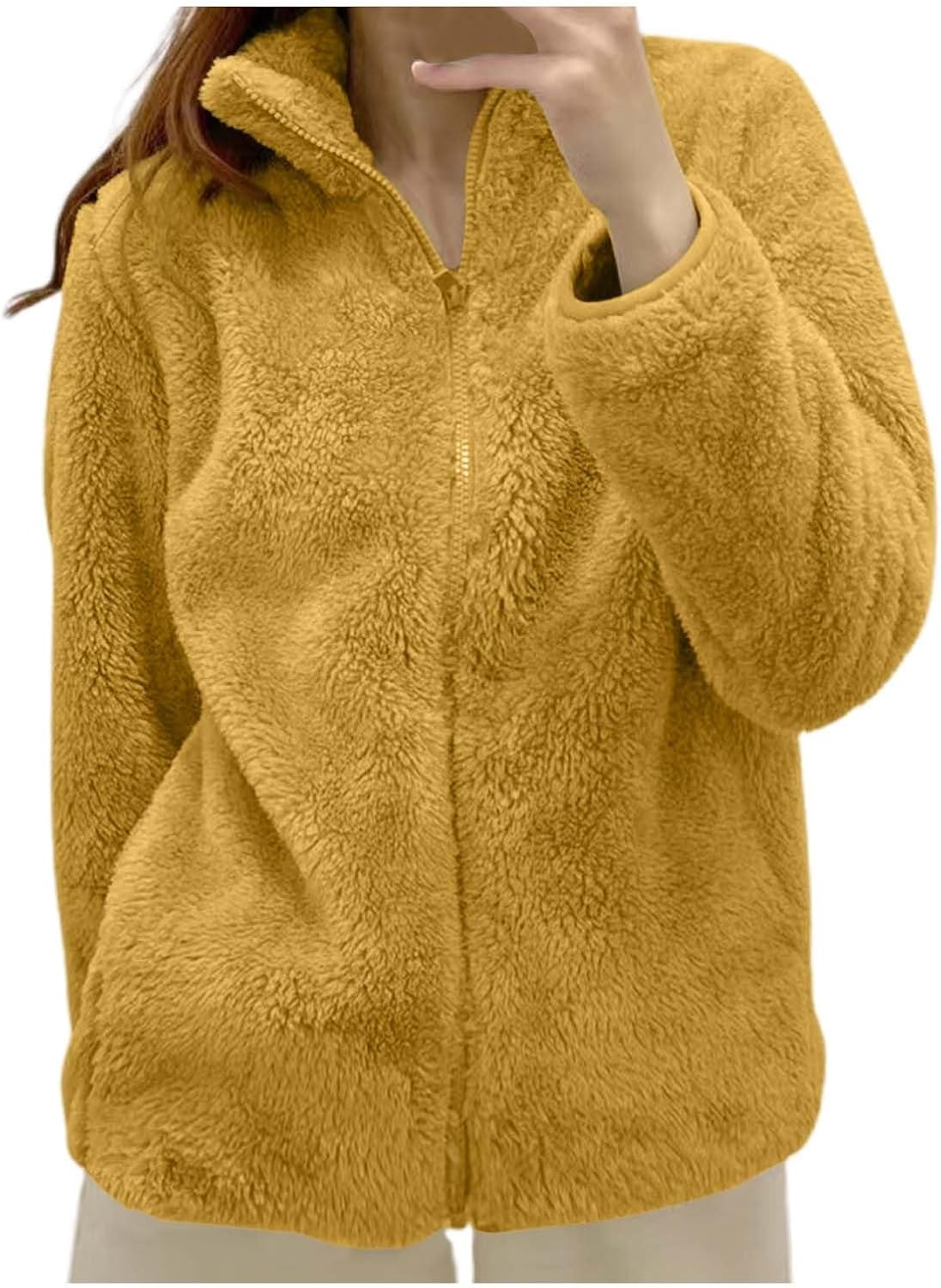 Fleece Winter Jackets for Women UK Fashion Warm Soft Fluffy Coats Causal Solid Color Long Sleeve Full Zip Jacket Elegant Callor Lapel Cardigans Ladies Teddy Fleece Outwear Gifts for Daily Holiday