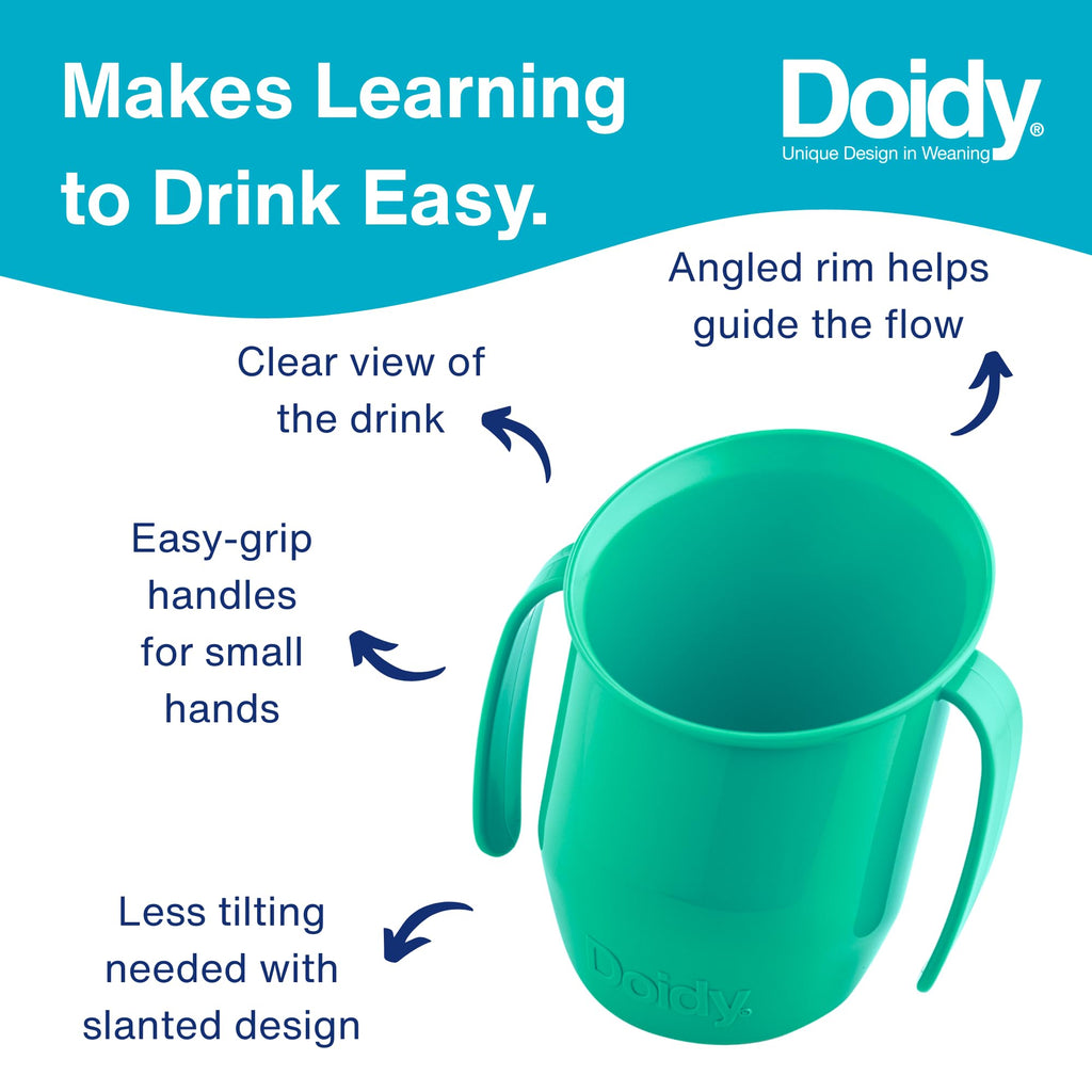 Doidy Cup, Open Cup for Training Baby 6 Months-3 Years, 200ml, Slanted Weaning Cup with Handles for Learning to Drink, BPA Free (Orange)