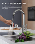FORIOUS Kitchen Faucet with Cup Washer, Pull Down Sprayer, Brushed Nickel