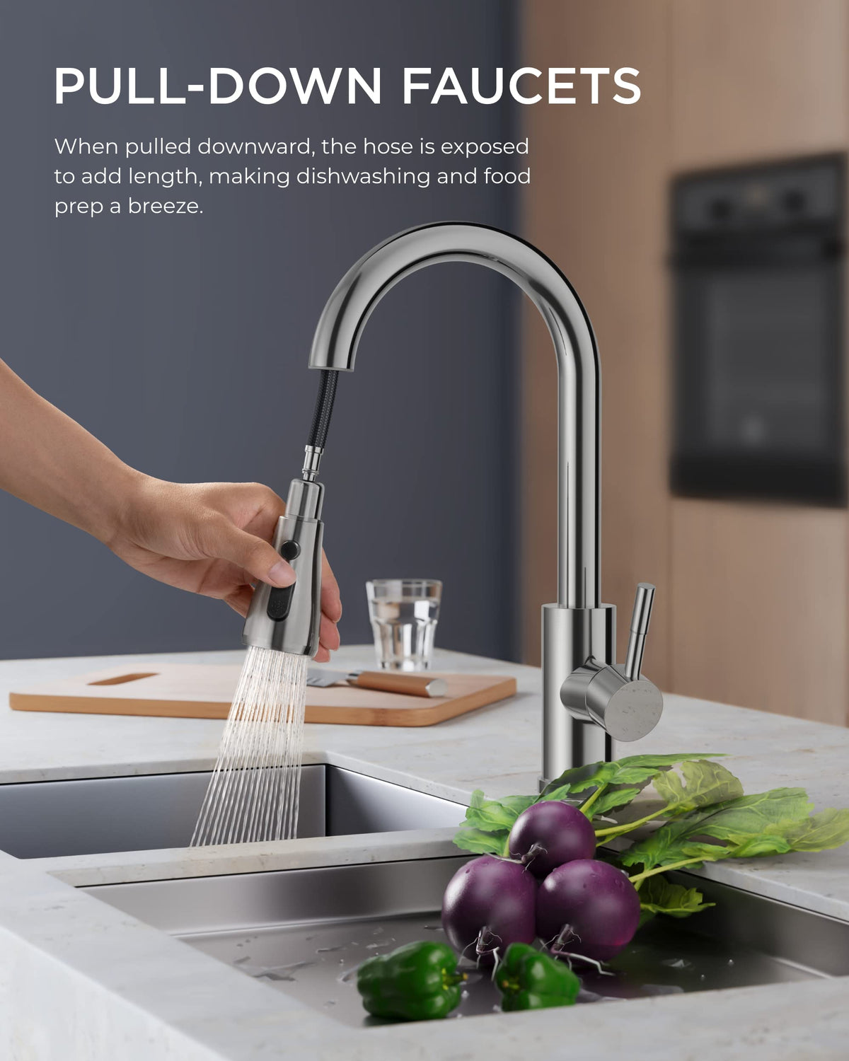 FORIOUS Kitchen Faucet with Cup Washer, Pull Down Sprayer, Brushed Nickel