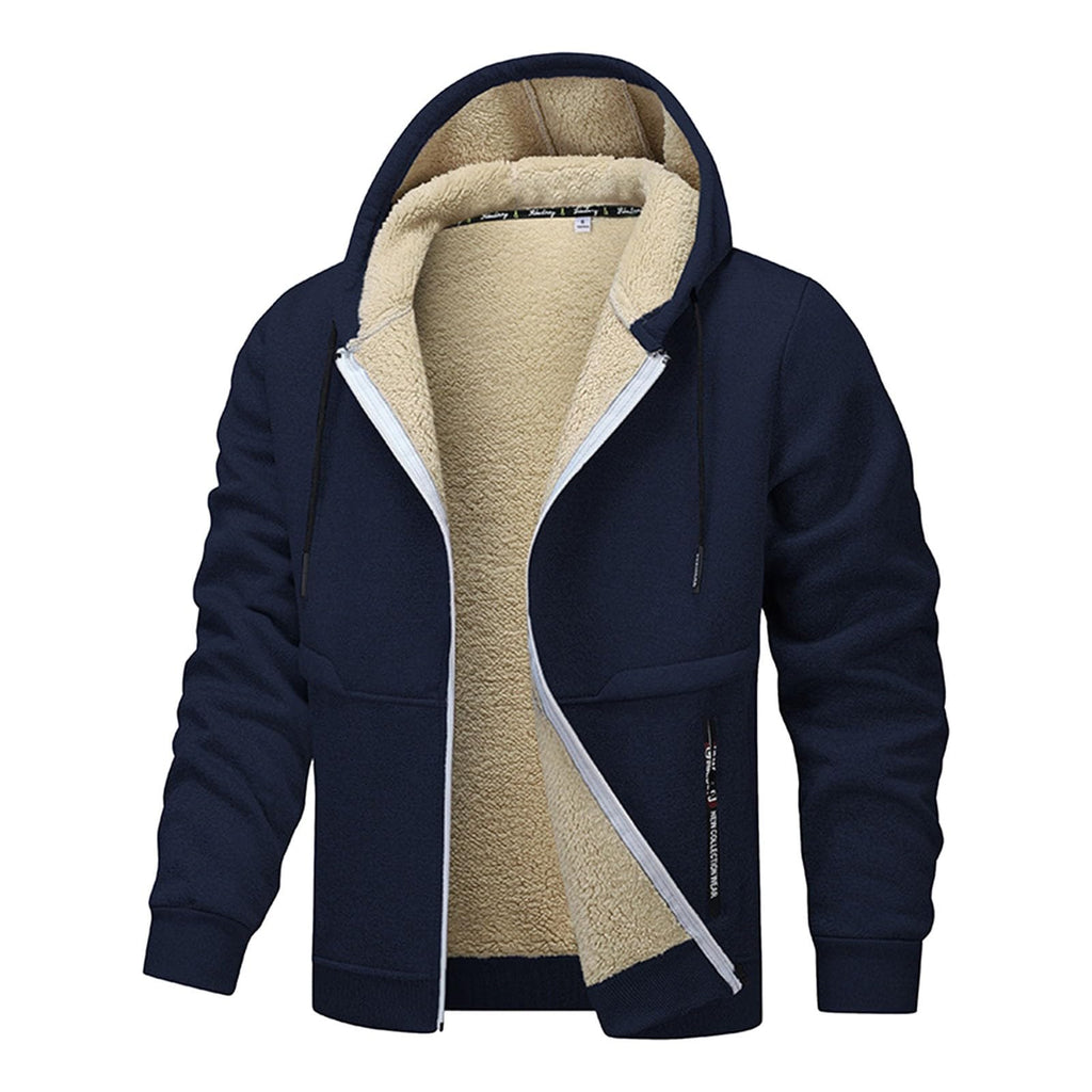 Teddy Fleece Men Hoodie Fleecing Lined Fuzzy Jacket with Pockets Full Zip Hooded Adjustable Sweatshirts Warm Parka Jackets Sherpa Ski Jackets Thermal Cardigan Jumper Coats Winter Outerwear Clothing