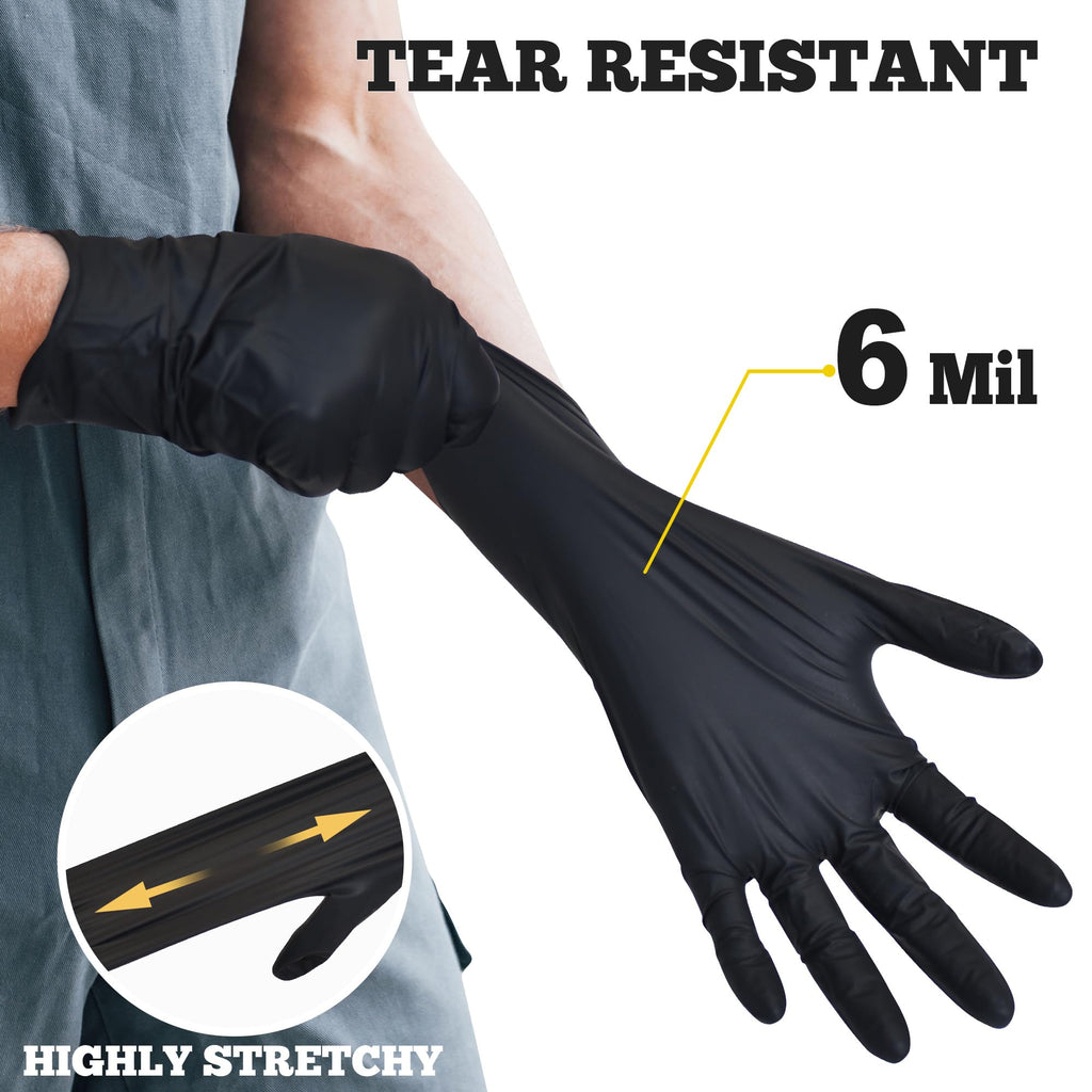 TitanFlex Disposable Nitrile Exam Gloves - 6-mil, Black, Heavy Duty, Latex Free, Food Safe for Cooking