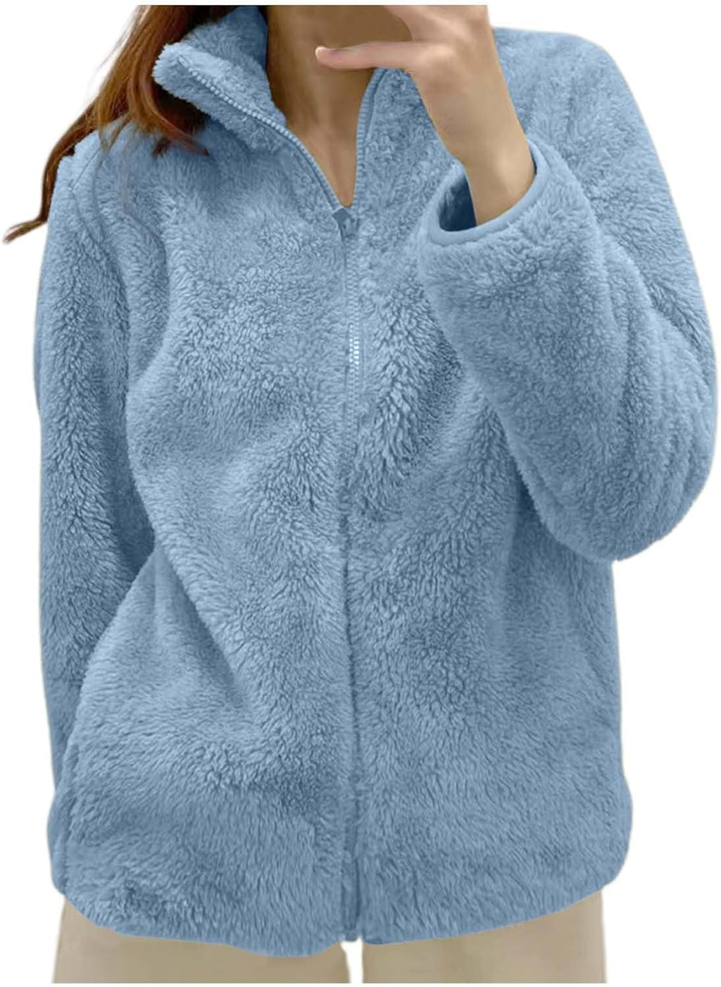 Fleece Winter Jackets for Women UK Fashion Warm Soft Fluffy Coats Causal Solid Color Long Sleeve Full Zip Jacket Elegant Callor Lapel Cardigans Ladies Teddy Fleece Outwear Gifts for Daily Holiday