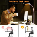 Airlonv LED Desk Lamp with Clamp, 17" Stepless Dimming Light, Black