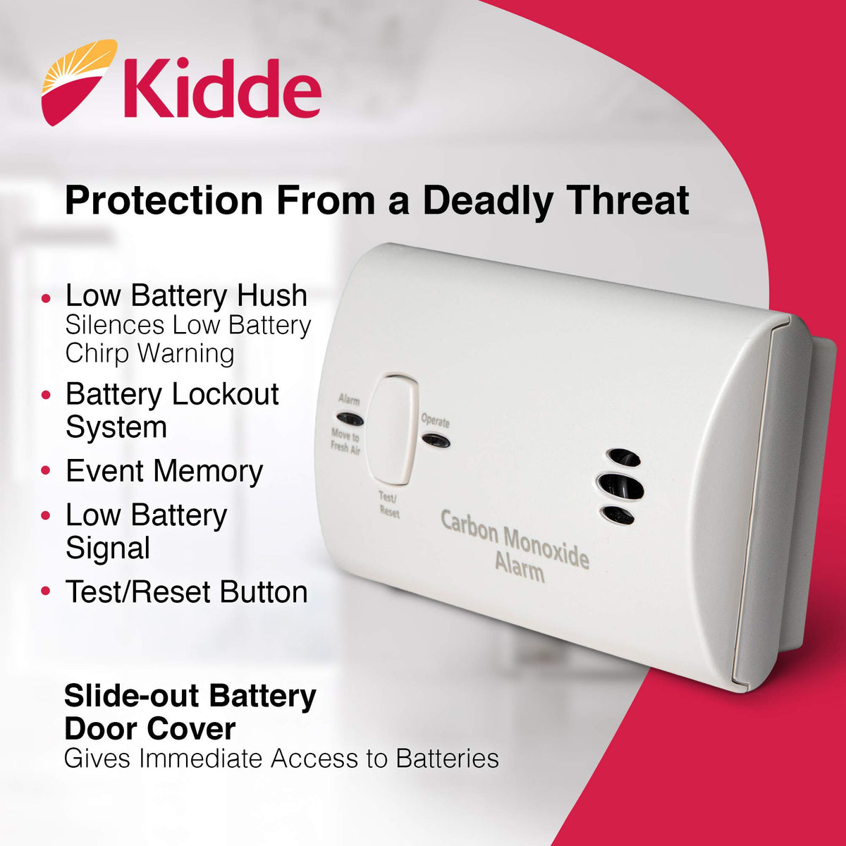 Kidde Carbon Monoxide Detector, AA Battery-Powered, COB
