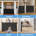 Retractable Mesh Baby & Dog Gate for Stairs, 86cm Tall x 140cm Wide, Black