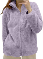 Fleece Winter Jackets for Women UK Fashion Warm Soft Fluffy Coats Causal Solid Color Long Sleeve Full Zip Jacket Elegant Callor Lapel Cardigans Ladies Teddy Fleece Outwear Gifts for Daily Holiday