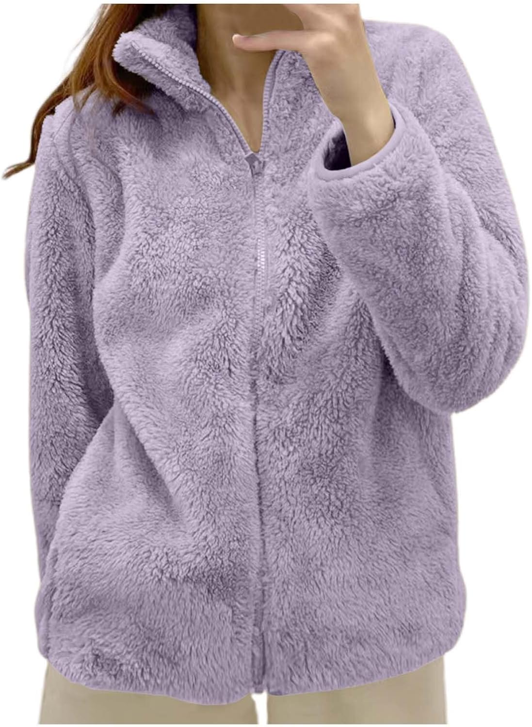Fleece Winter Jackets for Women UK Fashion Warm Soft Fluffy Coats Causal Solid Color Long Sleeve Full Zip Jacket Elegant Callor Lapel Cardigans Ladies Teddy Fleece Outwear Gifts for Daily Holiday