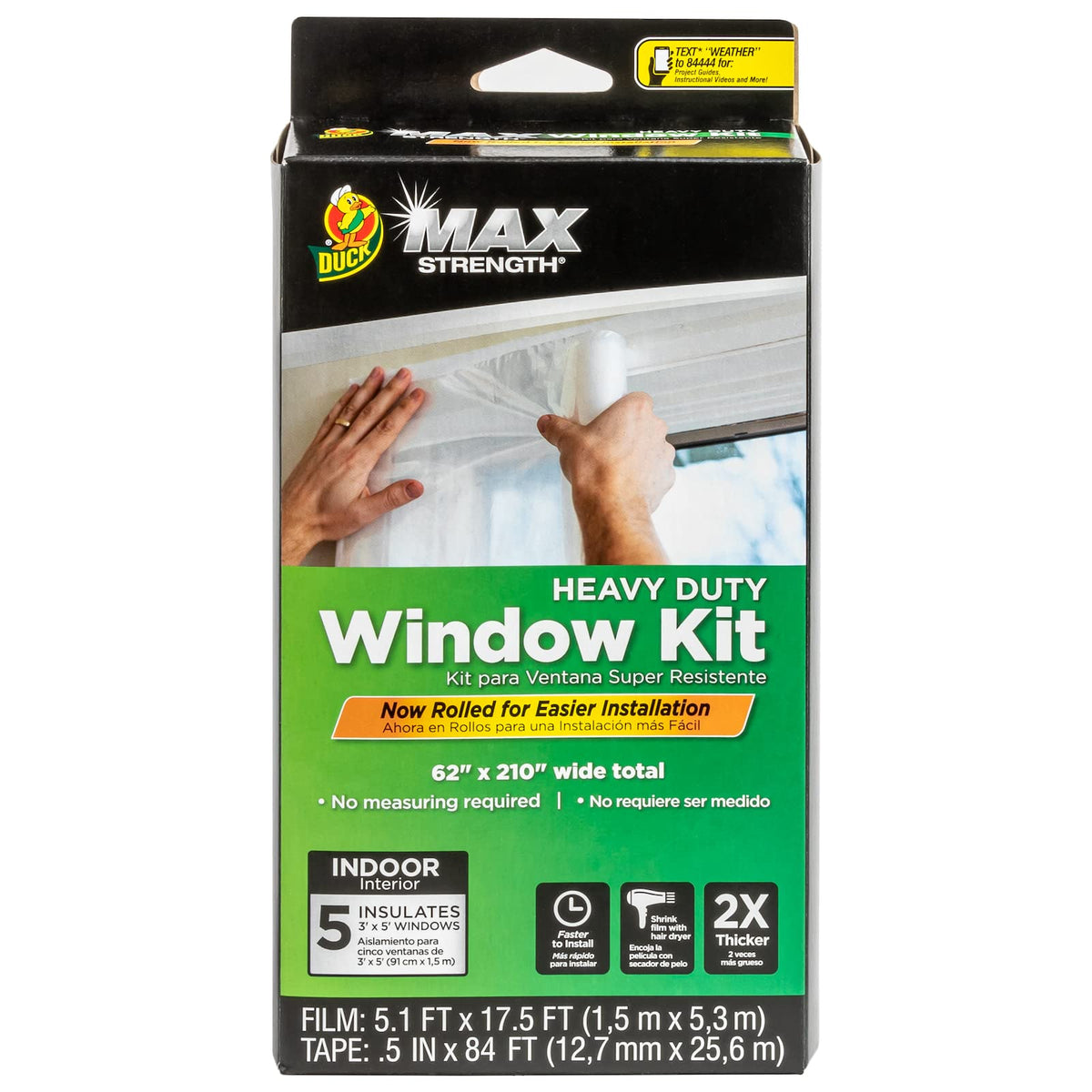 Duck MAX Strength Window Insulation Kit, Winter Window Seal Kit Fits up to 10 Windows, Heavy Duty Shrink Film Cuts to Size for Easy Indoor Installation, Window Tape Included,62 In. x 420 In., Clear