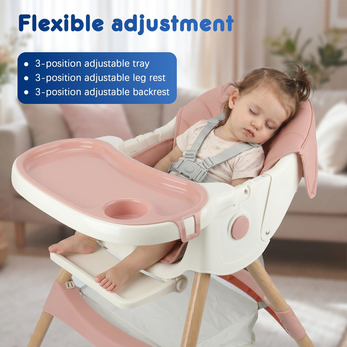 Baby High Chair Foldable Highchair, High Chairs for Babies and Toddlers Adjustable Height & Reclining Seat Detachable Double Tray, Ergonomic Feeding Portable Highchairs for Newborn 6 Months to 5 Years