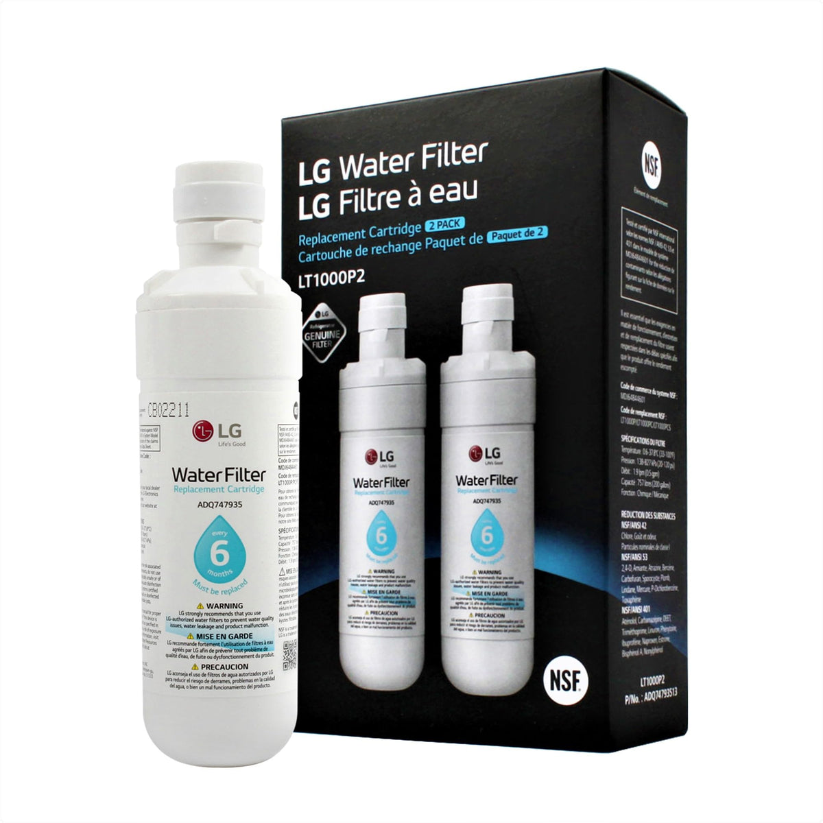LG LT1000P - 6 Month / 200 Gallon Capacity Replacement Refrigerator Water Filter (NSF42, NSF53, and NSF401) ADQ74793501, ADQ75795105, AGF80300704, or AGF80300705 White