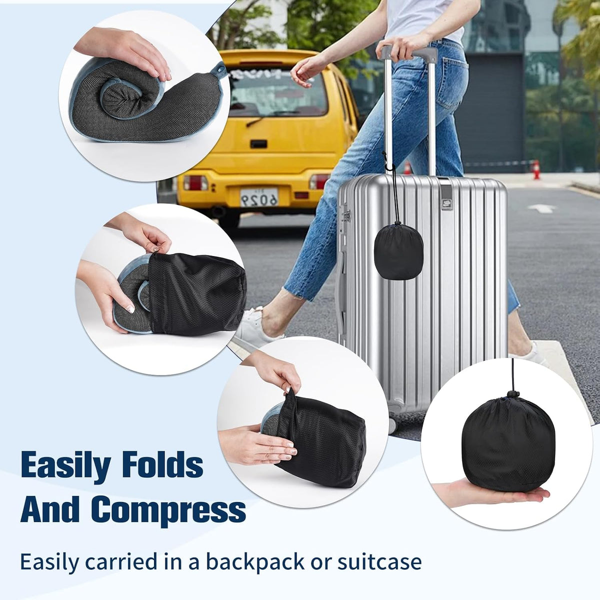 Cirorld Travel Pillow for Airplane, Neck Pillow for Travel, Memory Foam Travel Neck Pillow for Adults, Adjustable & Compact Flight Pillow, Ergonomic Neck Cushion, With Ear Plugs, Eye Mask, Carry Bag
