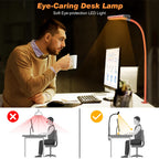 Airlonv LED Desk Lamp with Clamp, 17" Stepless Dimming Light, Black
