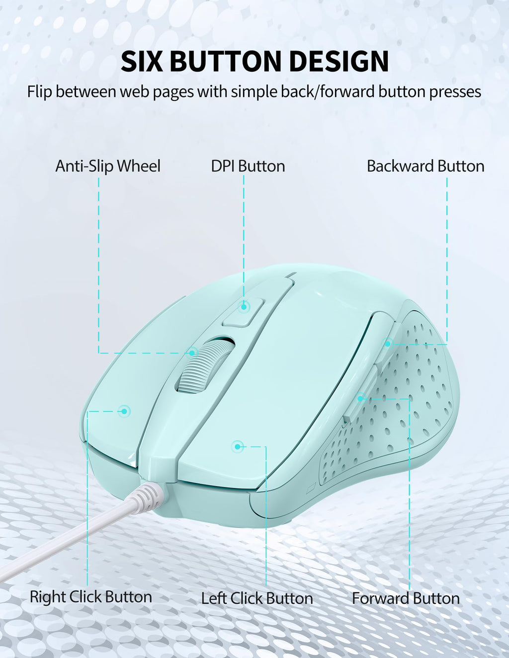 TECKNET USB Wired Mouse,6400 DPI Optical,6-Button Ergonomic Computer Mouse