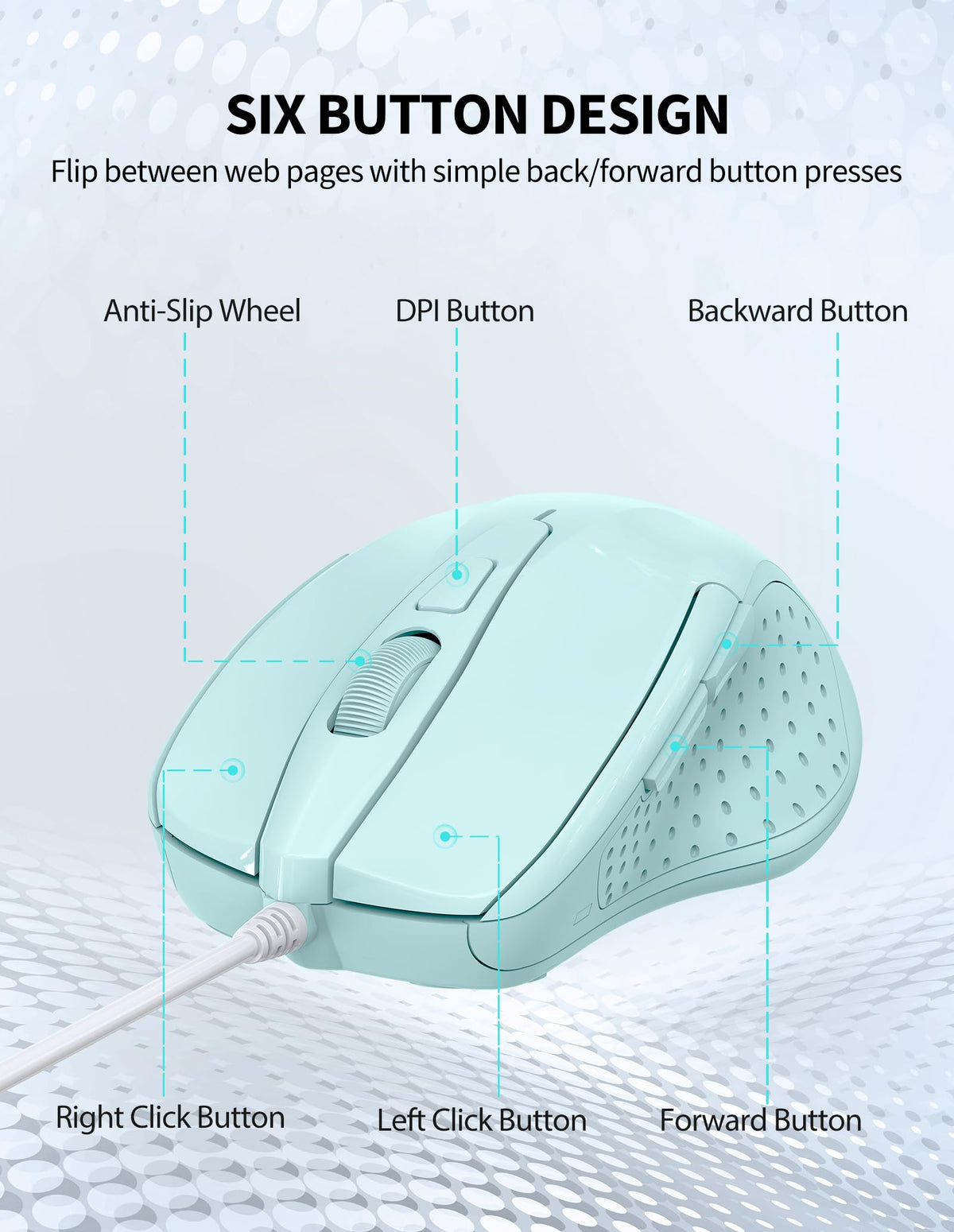TECKNET USB Wired Mouse,6400 DPI Optical,6-Button Ergonomic Computer Mouse