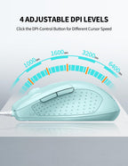 TECKNET USB Wired Mouse,6400 DPI Optical,6-Button Ergonomic Computer Mouse