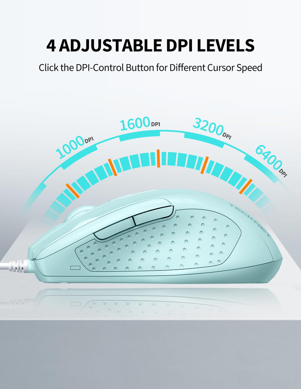 TECKNET USB Wired Mouse,6400 DPI Optical,6-Button Ergonomic Computer Mouse