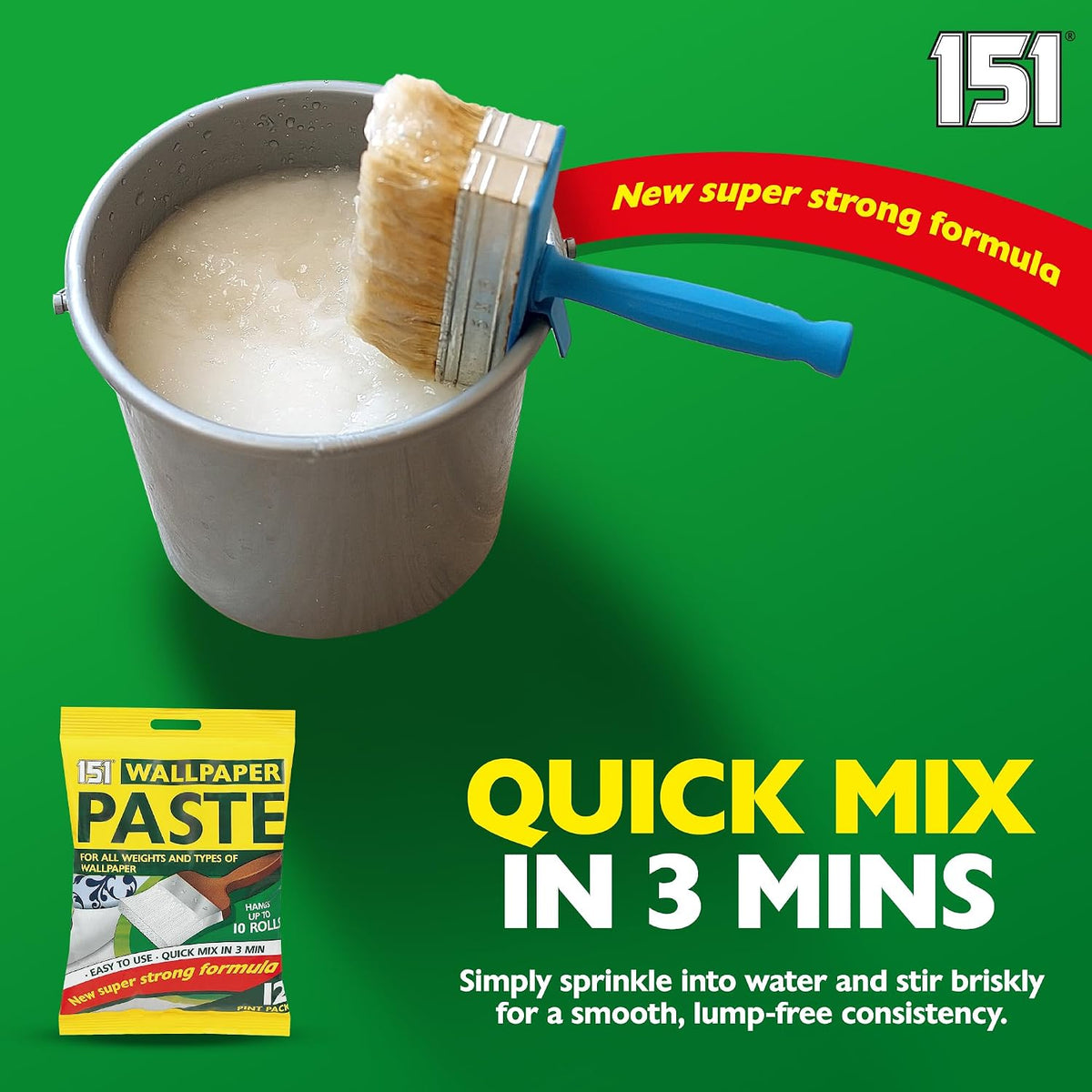 151 All Purpose Wallpaper Paste | Super Strong Wall Paper Adhesive - Ready in 3 Minutes | Suitable for All Types & Weights of Wallpaper | Easy To Use - Hangs Up To 10 Rolls (12 Pints)