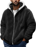 Teddy Fleece Jacket Mens, Full Zip Up Hoodies Long Sleeve Sherpa Fleece Winter Coats Fluffy Warm Jackets Thick Plush Oversized Hoodie Thermal Hooded Jumper Coat Cozy Cardigan Plus Size