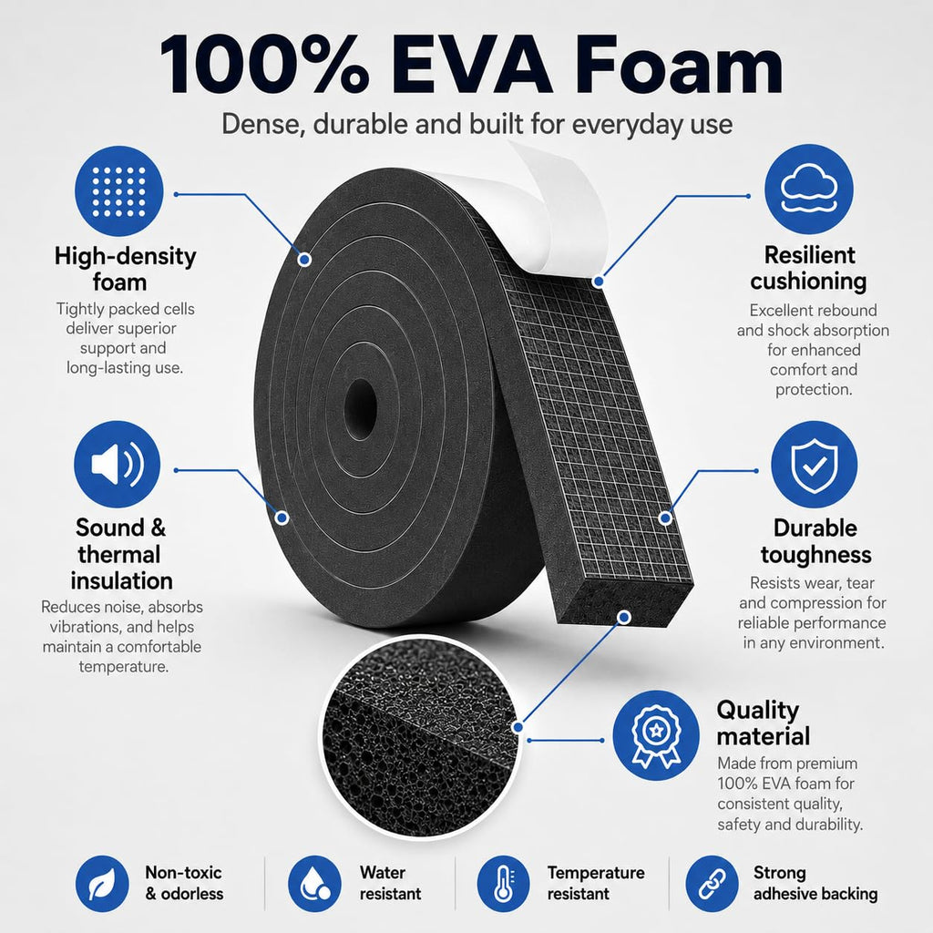 EVA Weather Stripping Foam Insulation Tape with Adhesive Foam Door Seal Weather Strip for Door Frame/Window/Gaps/Insulation/Buffer