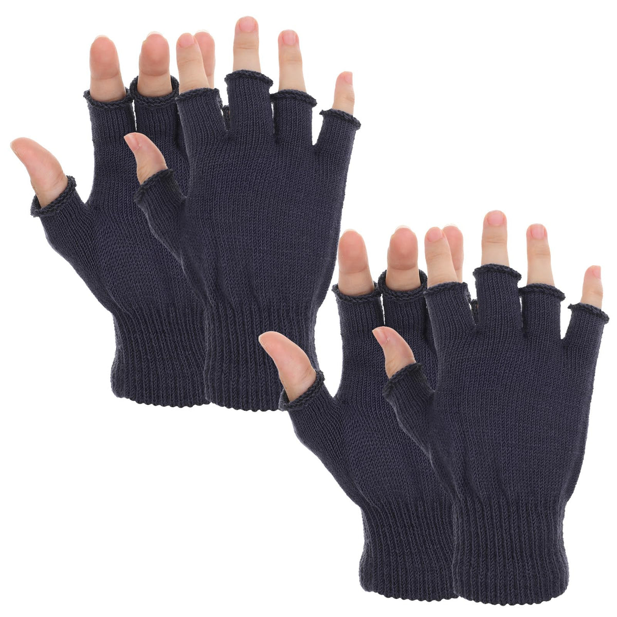 Grevosea 2 Pair Fingerless Warm Gloves - Winter Half Finger Gloves Thickened Knit Touchscreen Stretchy Mittens for Men Women