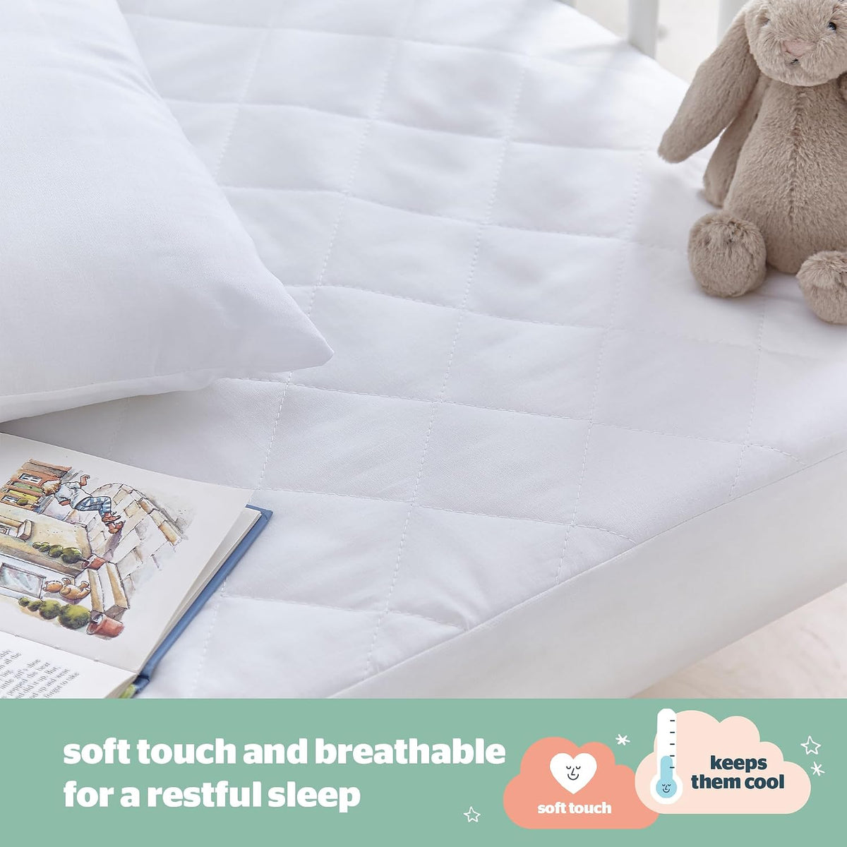 Silentnight Safe Nights Cot Bed Waterproof Mattress Protector 140 x 70 cm - Quilted Toddler Bed Protector Pad Anti-Allergy Soft Touch Breathable Comfortable - Machine Washable - 140 x 70cm