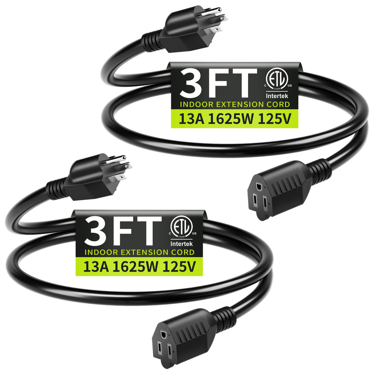 16/3 Black Extension Cord 6 FT Indoor, Short Extension Cord